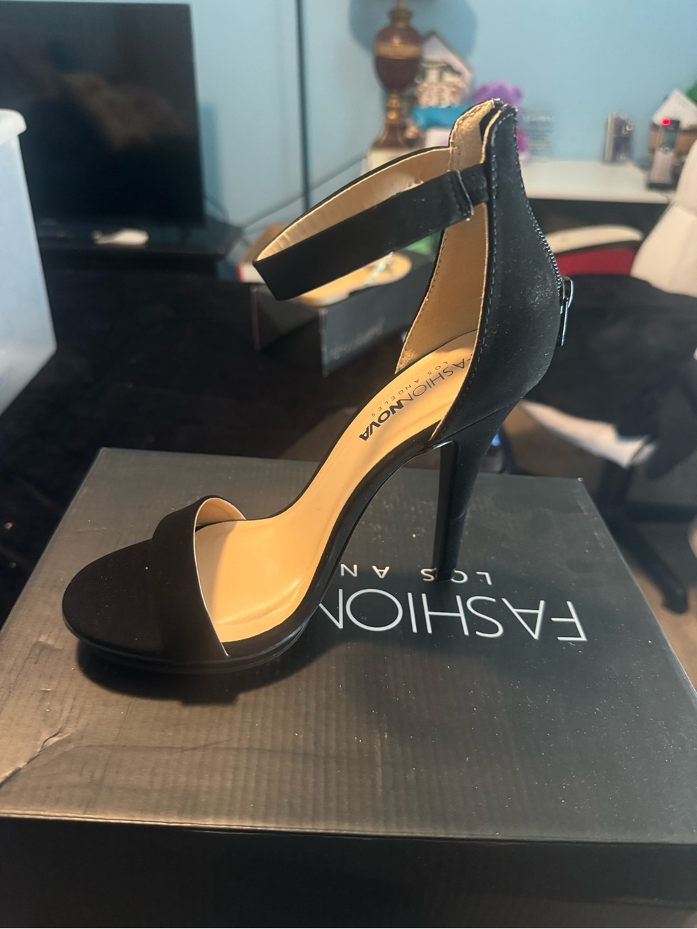 Fashion Nova Black Open-Toe Ankle-Strap Stiletto Heels